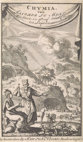 Two scientists debating in a landscape, Jan Luyken, 1696 Canvas Print