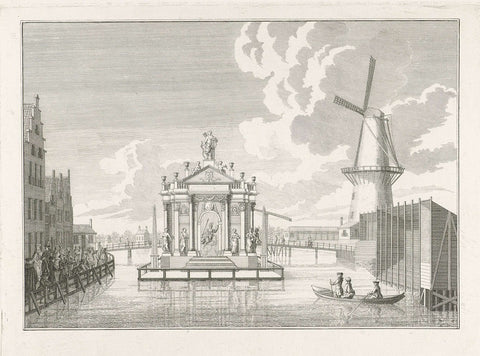 Stage for the fireworks at the celebration of the Second Centenary of the Leiden University of Applied Sciences, 1775, Cornelis Bogerts, 1775 Canvas Print