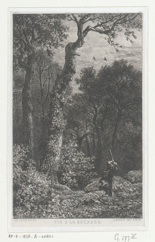 Hunter in a forest, Charles Emile Jacque, 1864 Canvas Print