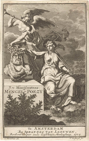 Faam en personificatie van Poëzie bij buste van Homerus, Thomas Doesburgh, 1714 Canvas Print