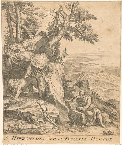 Landscape with reading Hieronymus, Cornelis Cort, c. 1650 - c. 1750 Canvas Print