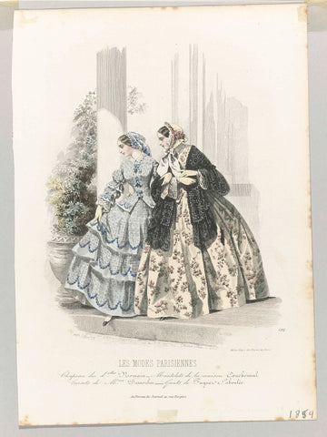 Les Modes Parisiennes, 1854, No. 592 : Chapeau des d.elles Romain (...), Montaut d'Oleron. Gabriel Xavier, 1854 Canvas Print