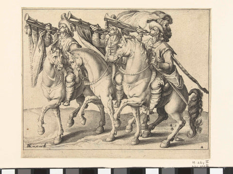 Three trumpeters on horseback, Jacob de Gheyn (II) (workshop of), 1640 Canvas Print