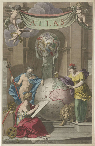 Neptunus and Cybele next to a globe, Johannes Willemsz. Munnickhuysen, 1792 Canvas Print