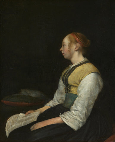 Seated Girl in Peasant Costume, Gerard ter Borch (II), c. 1650 - c. 1660 Canvas Print