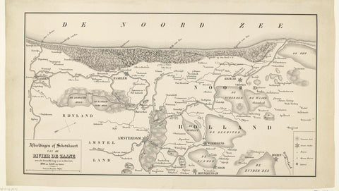 Historical map with the course of the River Zaan in the 12th and 13th centuries, anonymous, 1847 - 1849 Canvas Print