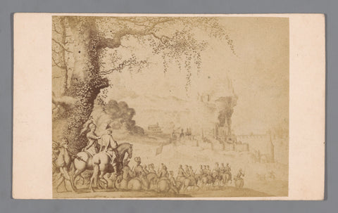 Photo reproduction of an engraving of the battle for Huy in 1595, anonymous, 1850 - 1900 Canvas Print