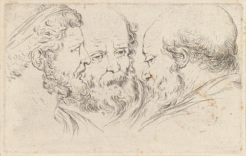 Three heads of philosophers, Stefano della Bella, 1620 - 1647 Canvas Print