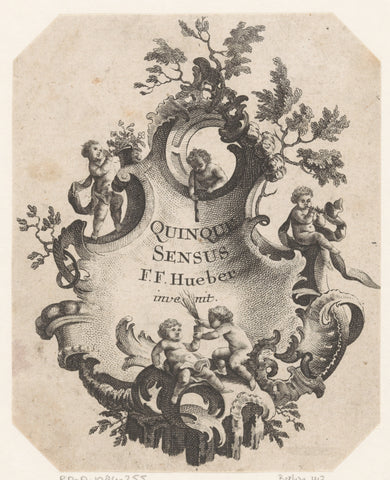 Cartouche with putti, Georg Leopold Hertel, 1750 - 1778 Canvas Print