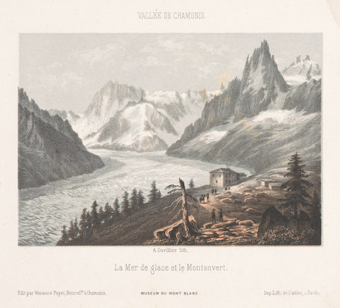 View of Le Chapeau at the Mer-de-Glace glacier, Ad. Cuvillier, 1858 Canvas Print