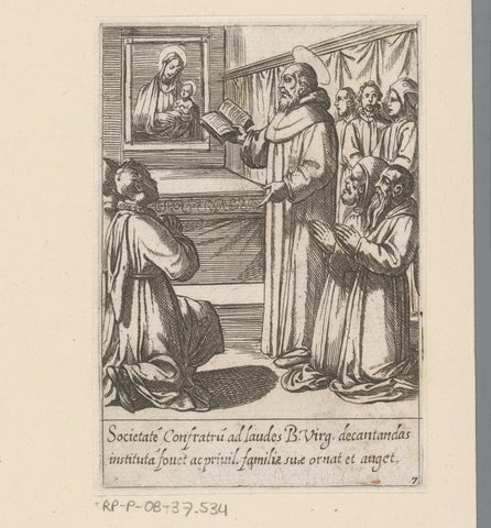 Saint Philip pre-dies in prayer as head of the servites, Antonio Tempesta, 1591 Canvas Print