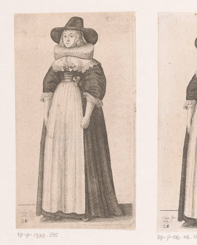 English woman of standing with hat and wide pleat collar, Wenceslaus Hollar, 1665 - 1707 Canvas Print