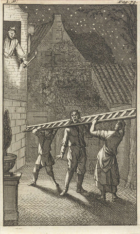 Mirandors master, the lawyer, with the head tangled in the sports of a fire ladder, Caspar Luyken, 1695 Canvas Print