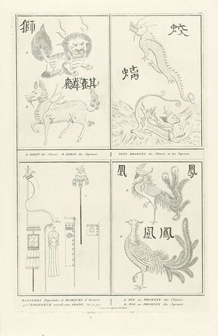 Animals and attributes from Chinese and Japanese mythology, Bernard Picart (workshop or), 1728 Canvas Print