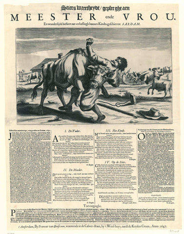 The cruelty of the bull, 1647, anonymous, 1647 Canvas Print