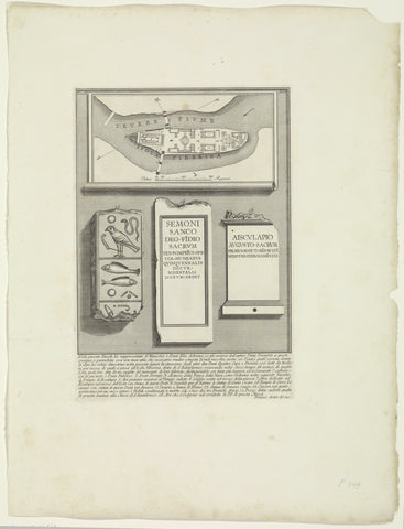 Plattegrond en inscripties van Tibereiland te Rome, Giovanni Battista Piranesi, c. 1756 - c. 1757 Canvas Print