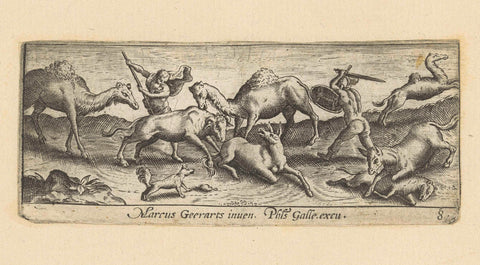 Landscape with hunters and dromedaries, Marcus Gheeraerts (I), 1570 - 1612 Canvas Print