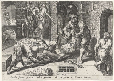 Evil servant thrown into a dark dungeon, Harmen Jansz Muller, 1579 - 1585 Canvas Print