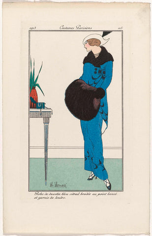 Journal des Dames et des Modes, Costumes Parisiens, 1913, No. 115 : Robe de duvetin bleu (...), H. Honore, 1913 Canvas Print