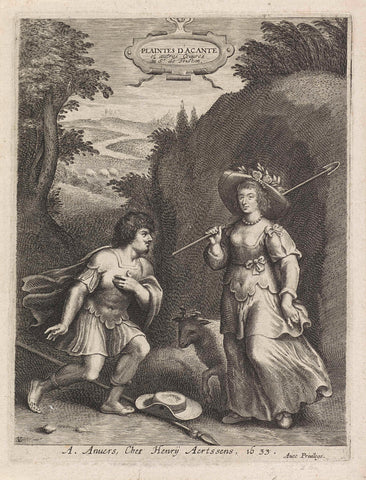 Hunter kneels before a shepherdess, Lucas Vorsterman (I), 1633 Canvas Print