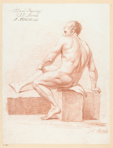 Seated male nude, seen on the back (3rd prize 1793), Jacob Ernst Marcus, 1793 Canvas Print