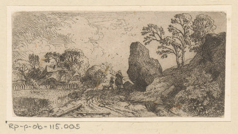 Landscape with boulder to the right of the road, Christian Wilhelm Ernst Dietrich, 1722 - 1774 Canvas Print