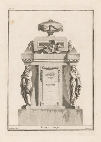 Tomb with caryides and vase, Claude Antoine Littret de Montigny, 1771 Canvas Print