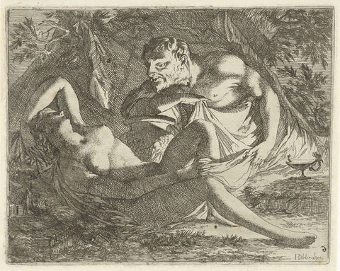 Sleeping nymph watched by a satyr, Arnold Houbraken, 1688 - 1700 Canvas Print