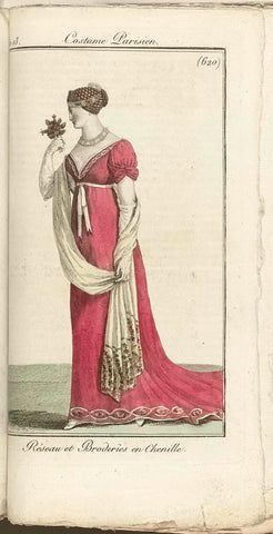 Journal des Dames et des Modes, Costume Parisien, 1805, An 13 (620) Réseau et Broderies en Chenille., Horace Vernet, 1805 Canvas Print