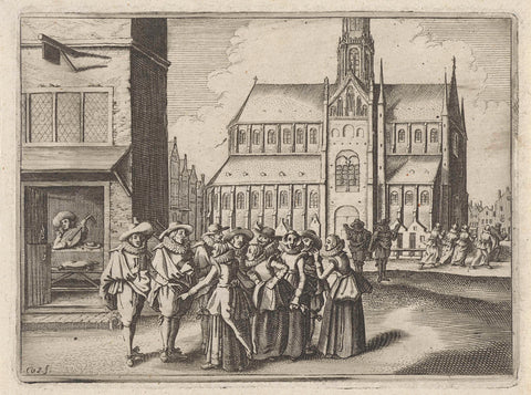 Young men and women in front of the Sint Bavo church in Haarlem, Gillis van Scheyndel (I), 1629 Canvas Print