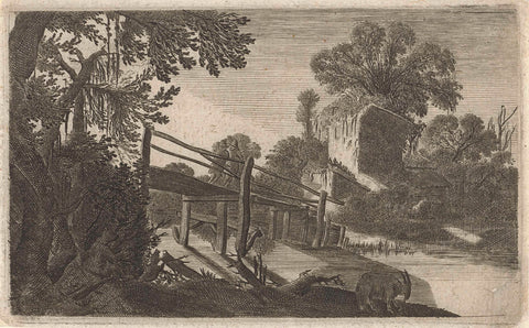 Wooden bridge at a ruin, Gillis van Scheyndel (I), 1640 - 1653 Canvas Print