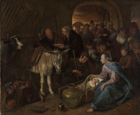 The adoration of the shepherds, Jan Havicksz. Steen, 1660 - 1679 Canvas Print