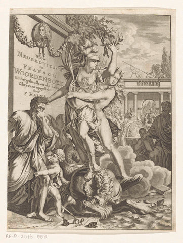 Minerva vertrapt vuurspuwend zeemonster, anonymous, 1710 Canvas Print