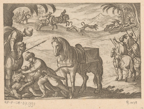 Oriental hunters hunt deer, Antonio Tempesta, 1598 Canvas Print