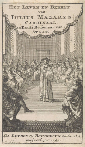 Cardinal Mazarin amid a meeting, Caspar Luyken, 1699 Canvas Print