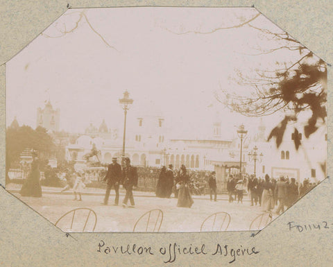 Visitors to the World's Fair of 1900 with the pavilion of Algeria, Paul Lucena, 1900 in the background Canvas Print