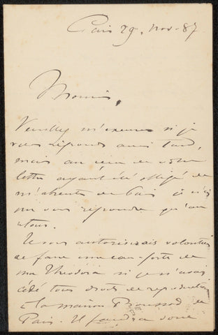 Letter to Philip Zilcken, Benjamin Constant (1845-1902), 1887 Canvas Print