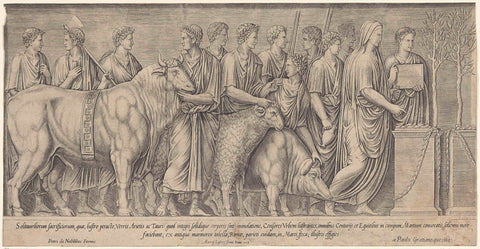 Marble relief with a procession with sacrificial animals, anonymous, 1584 - 1585 Canvas Print