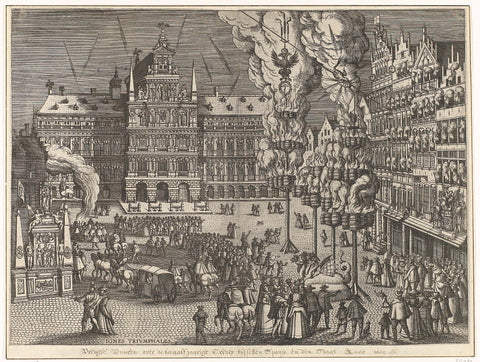 Bonfires and fireworks on the Grote Markt, 1594, Pieter van der Borcht (I), 1594 - 1595 Canvas Print