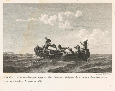 Jan Bart escapes from an English prison and crosses the Channel by rowboat, 1689, Yves Marie Le Gouaz, 1806 Canvas Print