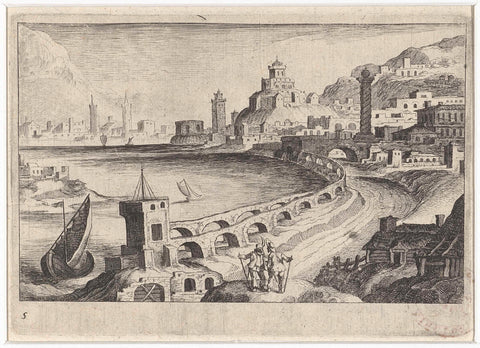 Cityscape with an aqueduct, Simon Frisius, 1611 Canvas Print