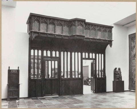 Room with oksaal, armchair, tapestry and statues on pedestal, 1961 Canvas Print