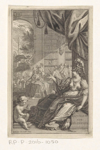 Minerva points to scholars in library, Simon Fokke, 1745 Canvas Print