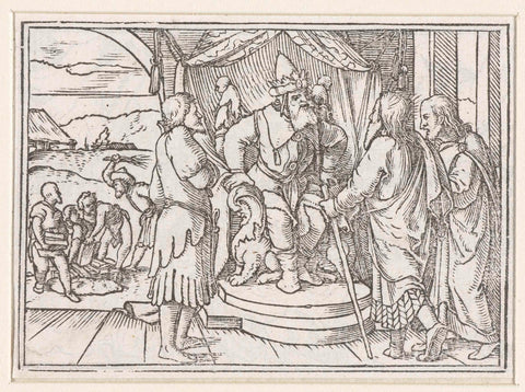 Moses and Aaron in discussion with Pharaoh about Israelites, Hans Holbein (II), 1538 Canvas Print