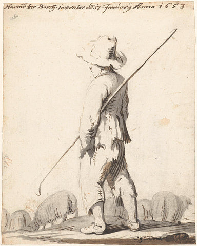 Shepherd with his flock, seen from behind, Harmen ter Borch, 1653 Canvas Print