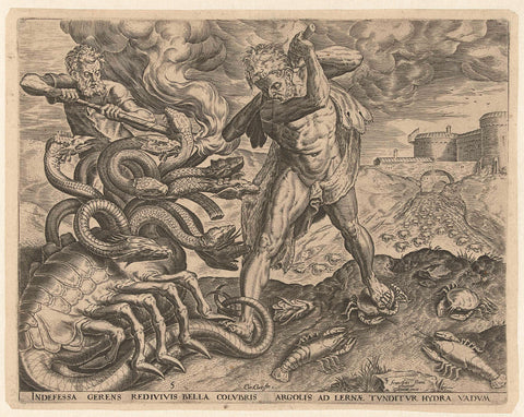 Hercules conquers the hydra of Lerna, Cornelis Cort, in or after 1563 - before c. 1595 Canvas Print