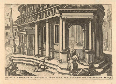 Peter and John heal a cripple for the temple, Luke of Doetechum, c. 1572 Canvas Print