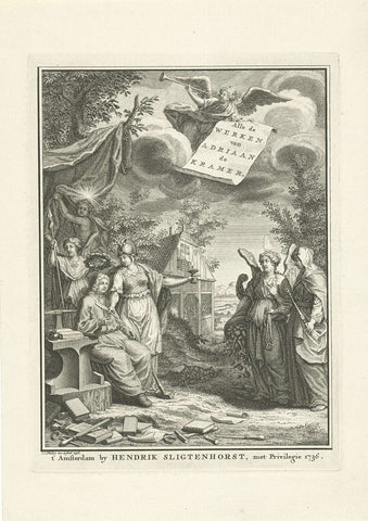 Minerva hands over the writing feather to Adriaan de Kramer, Jan Caspar Philips, 1736 Canvas Print