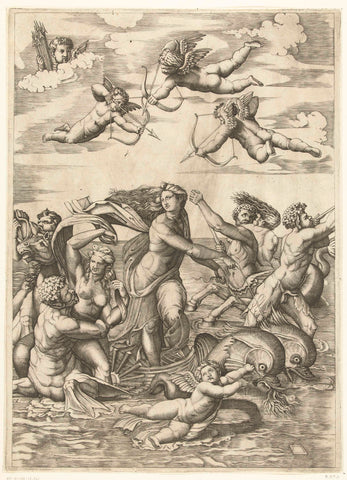 Triumph of Galatea with tritons and nereids and putti, Marcantonio Raimondi, 1515 - 1576 Canvas Print