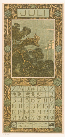 Calendar sheet July with cuckoo, Theo van Hoytema, 1903 Canvas Print